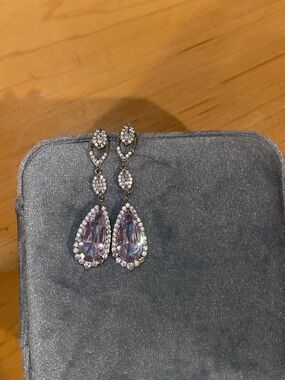 Elegant Silver Teardrop Crystal Drop Earrings